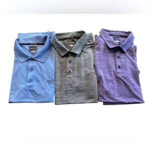 Greg Norman Lot of 3 Polo Shirts XL Play Dry Golf Athletic Blue Purple Gray EUC